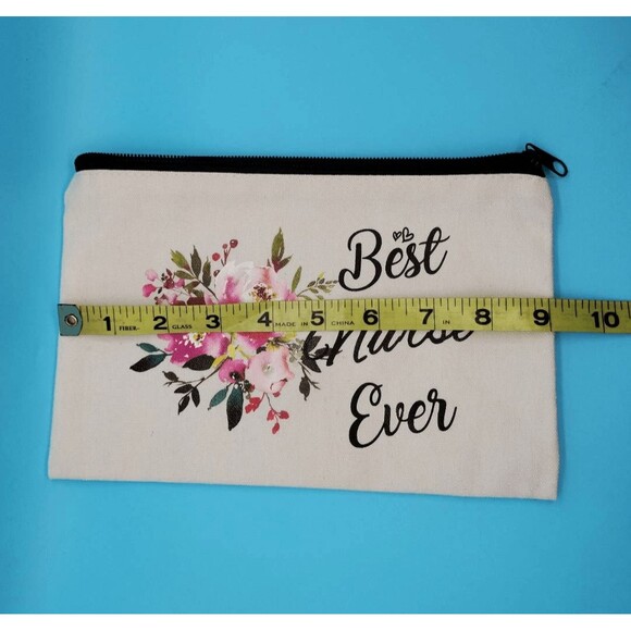 Best Nurse Ever Zipper Makeup Travel Supply Bag Oatmeal Pink Roses - Picture 5 of 7